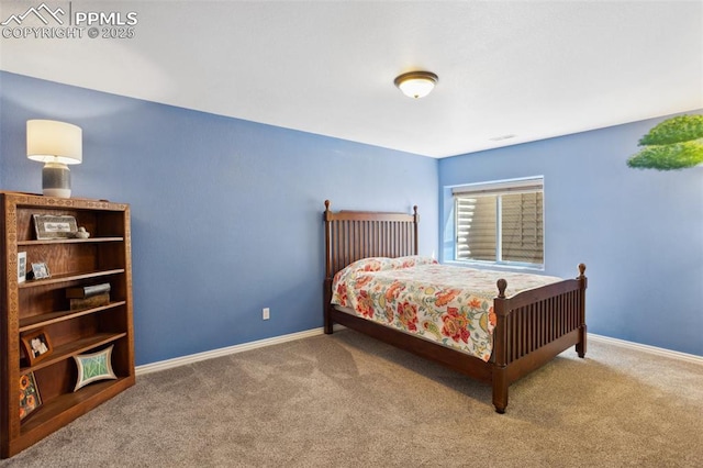 bedroom with carpet floors and baseboards