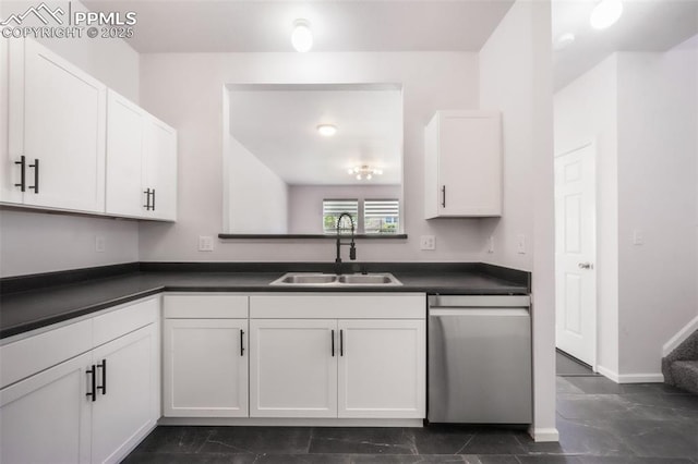 1833 Reilly Grv, Colorado Springs, CO 80951 - kitchen featuring a sink, dishwasher, dark countertops, and white cabinetry