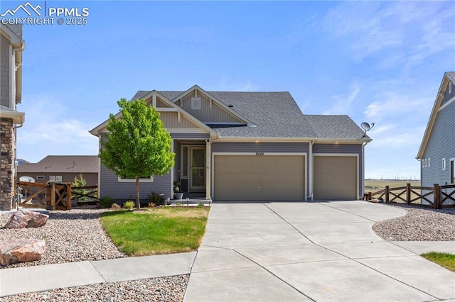 6646 Backcountry Loop, Colorado Springs, CO 80927 - craftsman-style home with a garage, board and batten siding, driveway, and a shingled roof