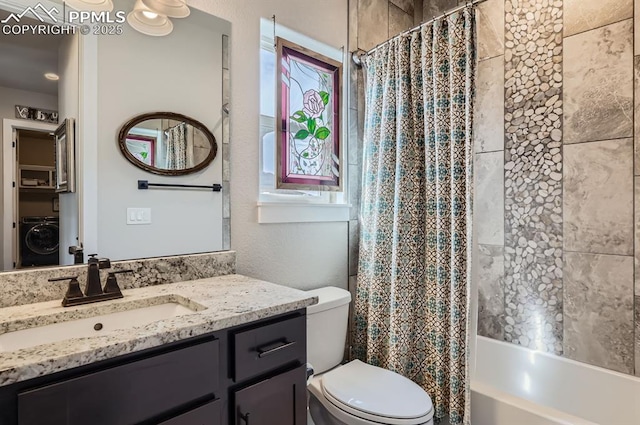 10394 Beckham St, Peyton, CO 80831 - full bath with washer / clothes dryer, toilet, shower / bath combo, and vanity