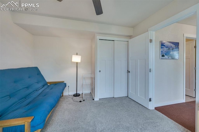 6927 Passing Sky Dr, Colorado Springs, CO 80911 - living area with carpet flooring, ceiling fan, and baseboards