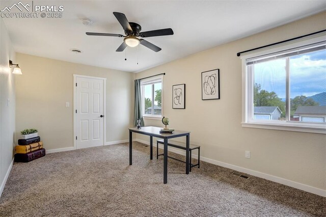 3905 Allgood Dr, Colorado Springs, CO 80911 - office with ceiling fan, carpet floors, and baseboards