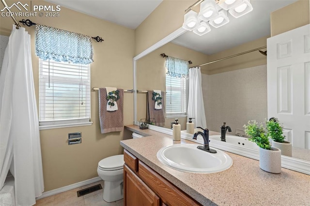 4298 Apache Plume Dr, Colorado Springs, CO 80920 - full bathroom with a chandelier, toilet, vanity, and a shower with curtain
