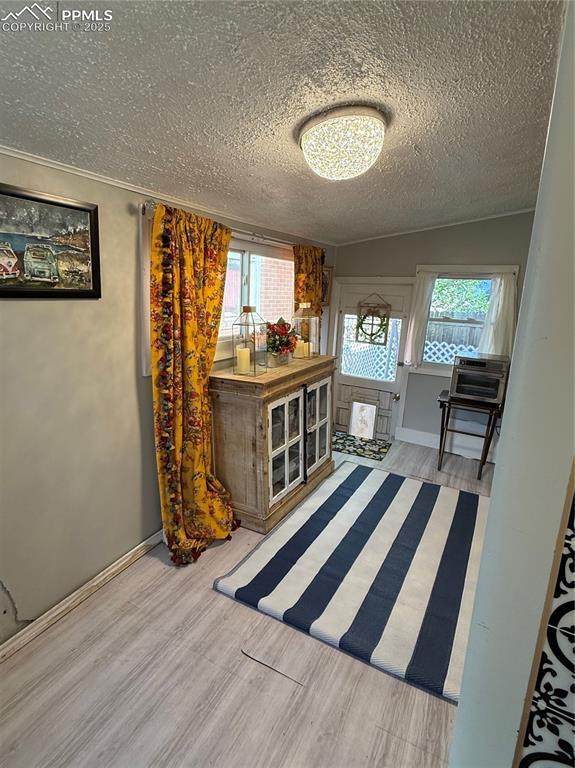 2932 W Kiowa St, Colorado Springs, CO 80904 - entryway featuring a textured ceiling and wood finished floors
