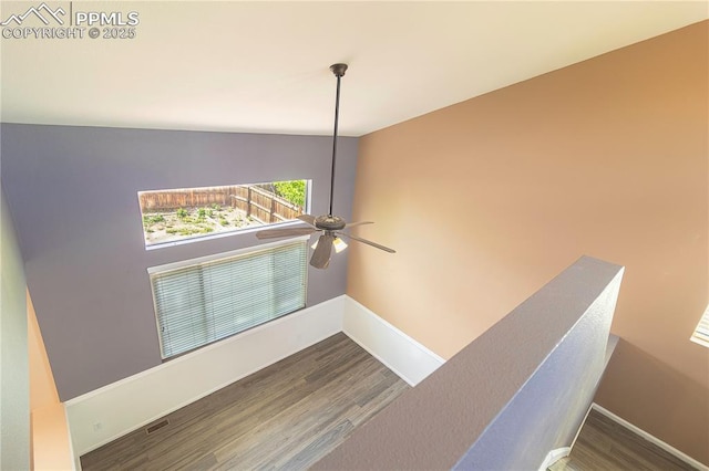 3808 Happy Jack Dr, Colorado Springs, CO 80922 - empty room featuring wood finished floors, baseboards, and ceiling fan