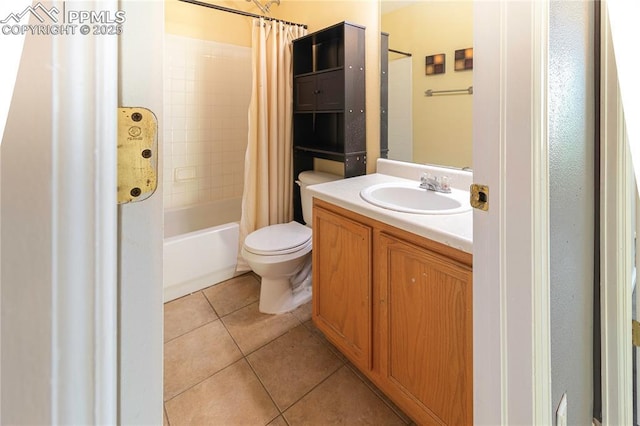 3808 Happy Jack Dr, Colorado Springs, CO 80922 - bathroom featuring tile patterned flooring, toilet, vanity, and shower / bathtub combination with curtain