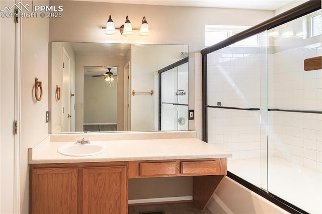 3808 Happy Jack Dr, Colorado Springs, CO 80922 - bathroom featuring plenty of natural light, ceiling fan, and vanity