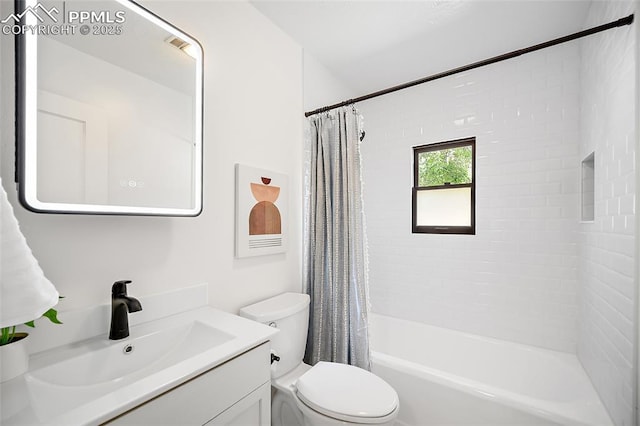 1428 N Prospect St, Colorado Springs, CO 80907 - bathroom with toilet, vanity, and shower / tub combo with curtain