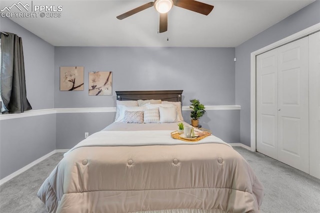 445 Wintery Cir, Colorado Springs, CO 80919 - carpeted bedroom with baseboards, a closet, and ceiling fan