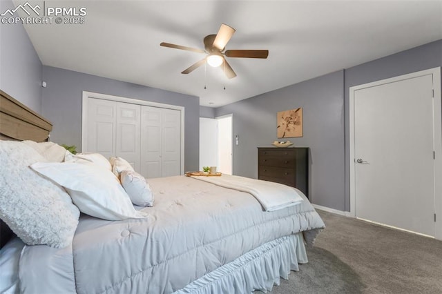 445 Wintery Cir, Colorado Springs, CO 80919 - carpeted bedroom featuring a closet, ceiling fan, and baseboards