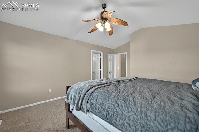 7470 Sandy Springs Pt, Fountain, CO 80817 - bedroom with vaulted ceiling, carpet floors, baseboards, and ceiling fan