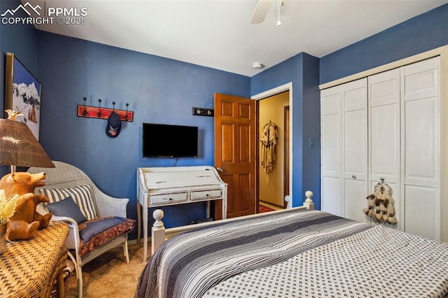 18045 Woodhaven Pl, Colorado Springs, CO 80908 - carpeted bedroom featuring a closet and ceiling fan