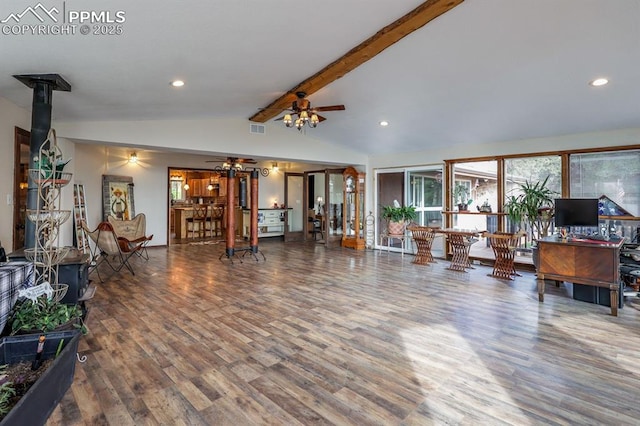 2760 Evergreen Rd, Colorado Springs, CO 80921 - living area featuring ceiling fan, wood finished floors, and recessed lighting