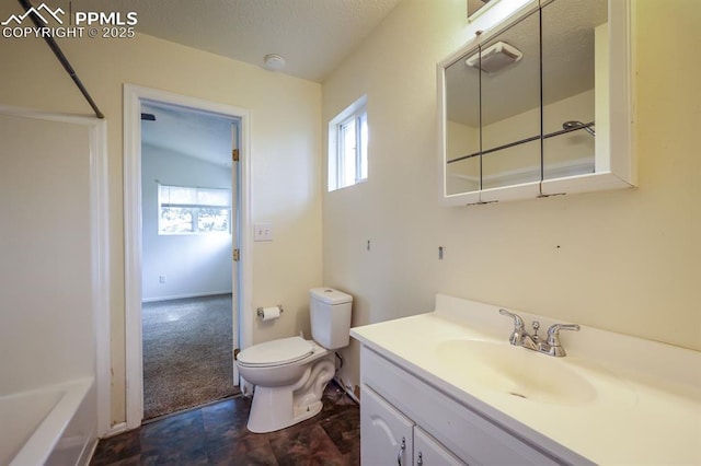 2760 Evergreen Rd, Colorado Springs, CO 80921 - bathroom featuring vanity, toilet, and a textured ceiling