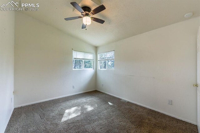 2760 Evergreen Rd, Colorado Springs, CO 80921 - unfurnished room with carpet floors, a textured ceiling, a ceiling fan, a smoke detector, and baseboards