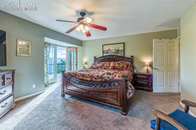 2760 Evergreen Rd, Colorado Springs, CO 80921 - bedroom featuring access to outside, carpet floors, ceiling fan, and baseboards