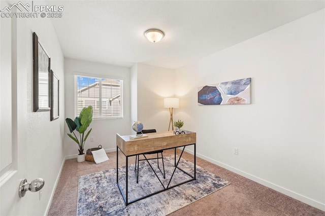 office area featuring carpet floors and baseboards