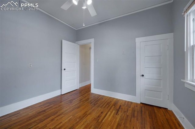 1505 Cheyenne Blvd, Colorado Springs, CO 80906 - empty room featuring ceiling fan, ornamental molding, wood finished floors, and baseboards