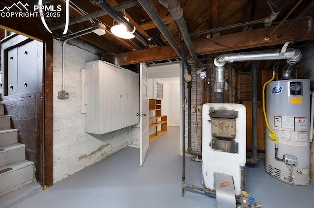 1505 Cheyenne Blvd, Colorado Springs, CO 80906 - unfinished below grade area with gas water heater and stairway