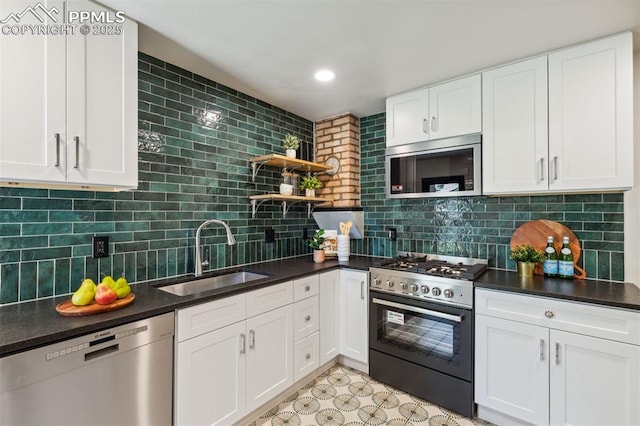 825 N Wahsatch Ave, Colorado Springs, CO 80903 - kitchen featuring stainless steel appliances, a sink, open shelves, backsplash, and recessed lighting