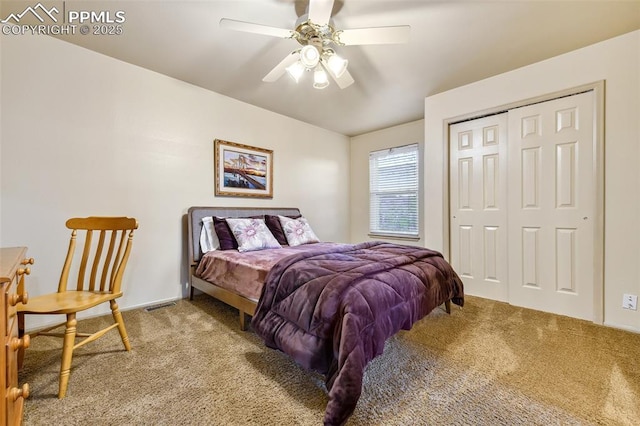8005 Hedgewood Way, Colorado Springs, CO 80919 - carpeted bedroom featuring a closet and a ceiling fan