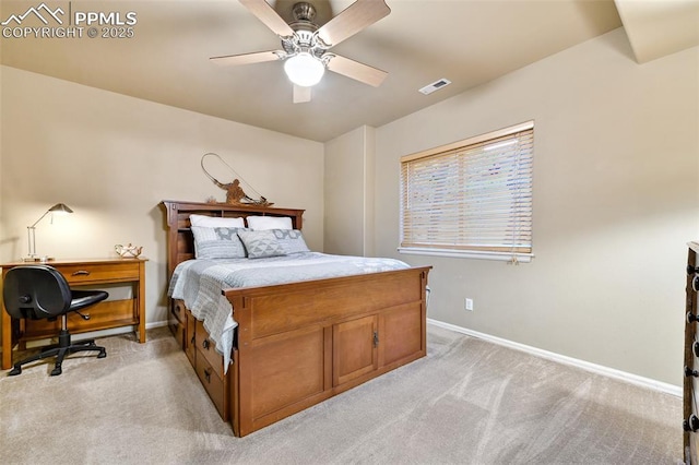 8005 Hedgewood Way, Colorado Springs, CO 80919 - bedroom featuring baseboards, light colored carpet, ceiling fan, and an office area