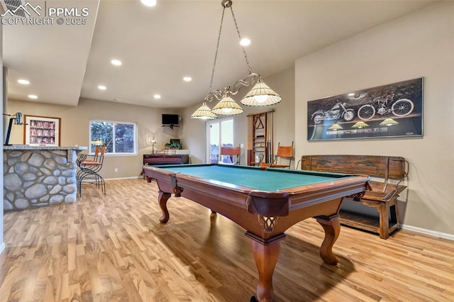 8005 Hedgewood Way, Colorado Springs, CO 80919 - game room with baseboards, billiards, wood finished floors, and recessed lighting