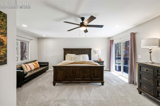 6940 Franciville Rd, Colorado Springs, CO 80908 - bedroom with access to outside, light carpet, multiple windows, and recessed lighting