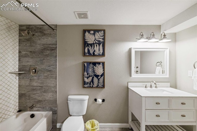6940 Franciville Rd, Colorado Springs, CO 80908 - bathroom featuring vanity, shower / bathtub combination, toilet, and baseboards