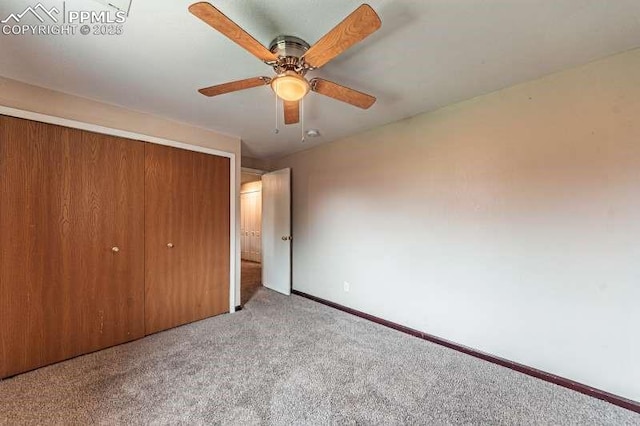 780 Foxwood Dr, Colorado Springs, CO 80911 - unfurnished bedroom with carpet, a closet, baseboards, and a ceiling fan