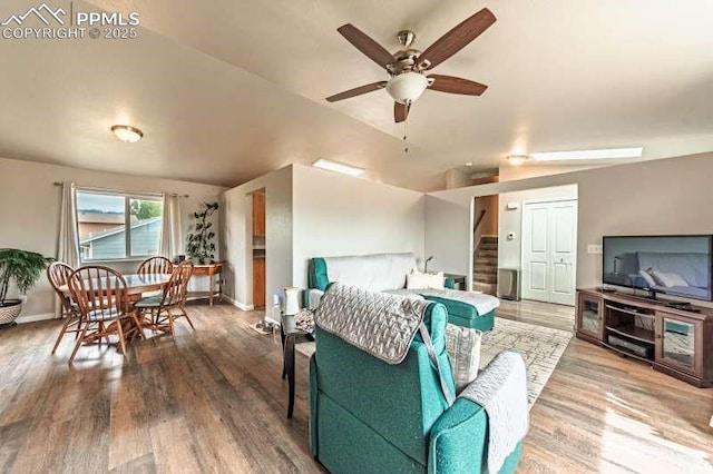780 Foxwood Dr, Colorado Springs, CO 80911 - living area with wood finished floors, ceiling fan, and baseboards
