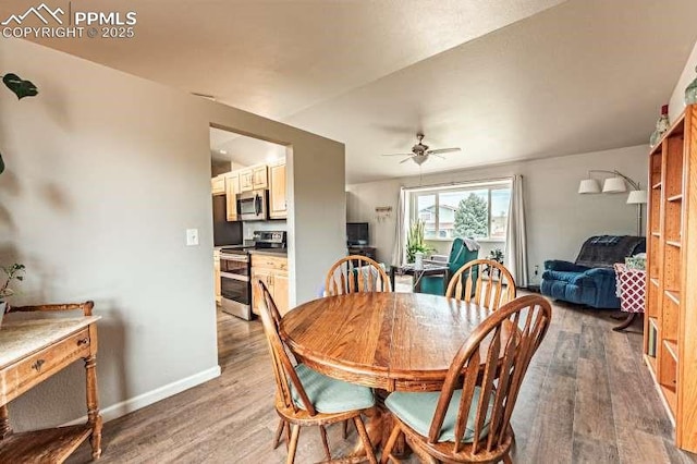 780 Foxwood Dr, Colorado Springs, CO 80911 - dining area featuring light wood-style floors, ceiling fan, and baseboards