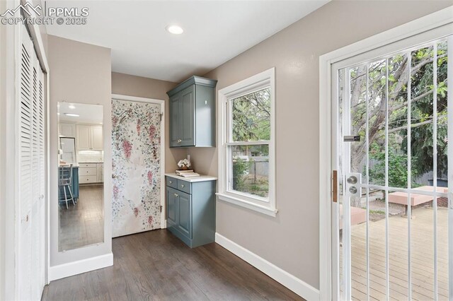 603 Three Eagles St, Colorado Springs, CO 80905 - entryway with dark wood-style floors, baseboards, and recessed lighting