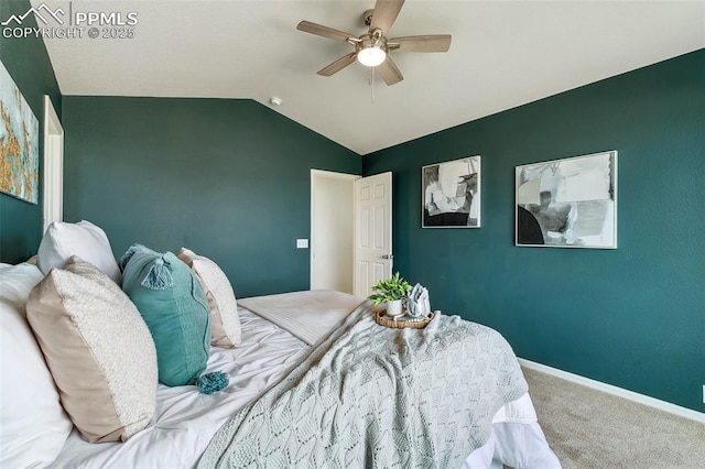 8463 Shadow Run Ln, Fountain, CO 80817 - carpeted bedroom with lofted ceiling, a ceiling fan, and baseboards