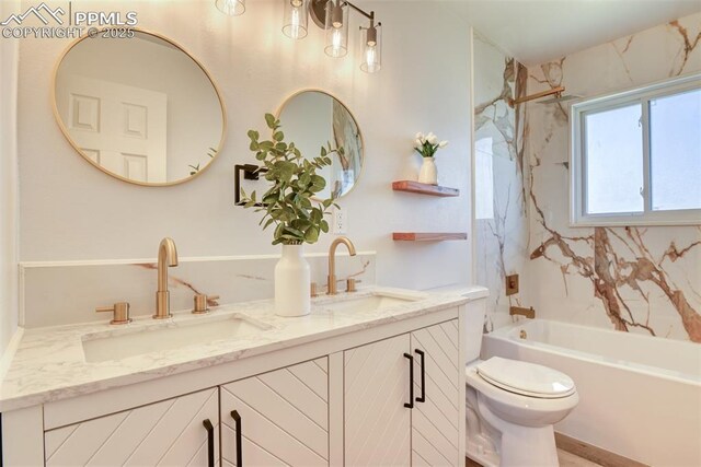 1228 Soaring Eagle Dr, Colorado Springs, CO 80915 - bathroom with double vanity, toilet, and bathing tub / shower combination