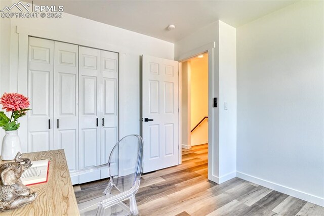 1228 Soaring Eagle Dr, Colorado Springs, CO 80915 - home office featuring light wood-type flooring and baseboards