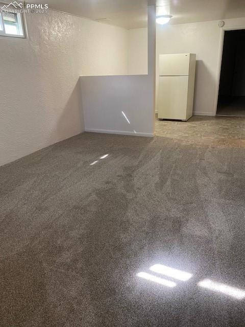 909 E Costilla St, Colorado Springs, CO 80903 - below grade area featuring freestanding refrigerator and carpet