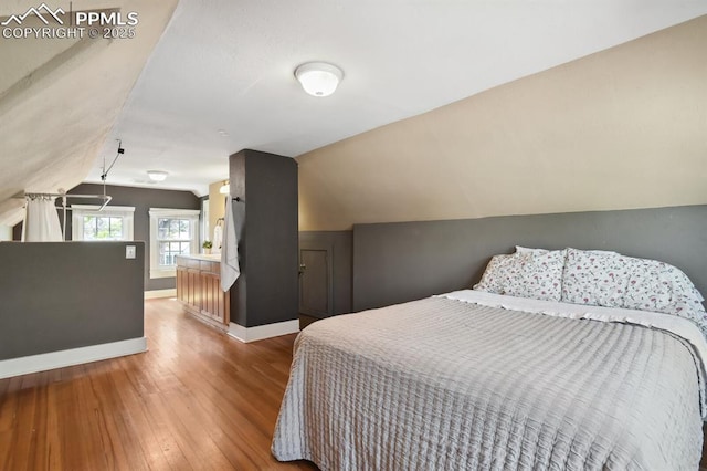1003 N Institute St, Colorado Springs, CO 80903 - bedroom with wood-type flooring, lofted ceiling, and baseboards