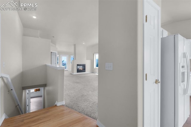 4279 Stonesthrow Vw, Colorado Springs, CO 80922 - hallway featuring an upstairs landing, baseboards, carpet floors, and recessed lighting