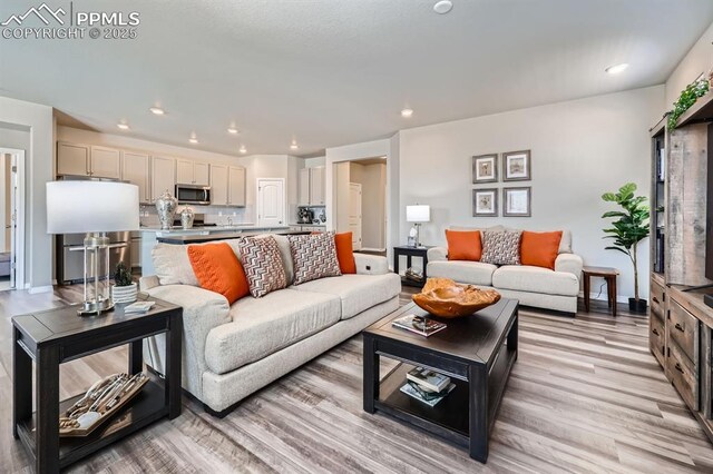 10737 Rolling Mesa Dr, Falcon, CO 80831 - living room featuring light wood-type flooring and recessed lighting