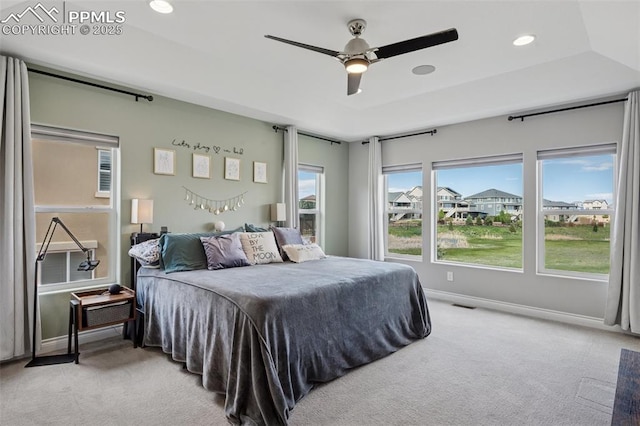 6949 Compass Bend Dr, Colorado Springs, CO 80927 - bedroom featuring carpet floors, baseboards, a ceiling fan, and recessed lighting