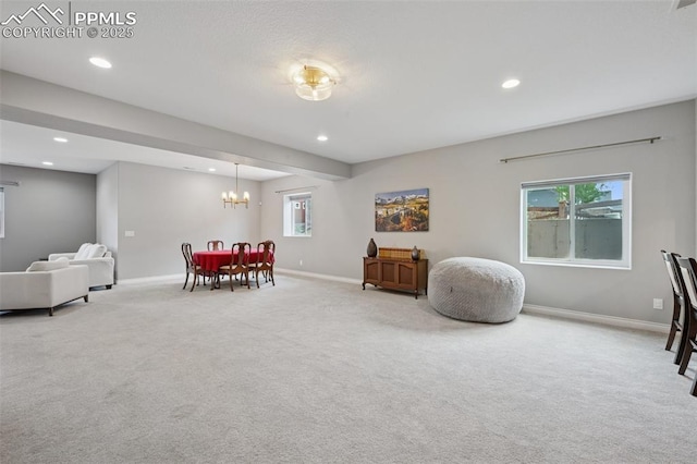 6949 Compass Bend Dr, Colorado Springs, CO 80927 - dining space featuring baseboards, carpet floors, recessed lighting, and plenty of natural light