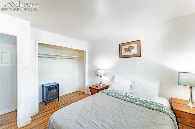 2506 Templeton Gap Rd, Colorado Springs, CO 80907 - bedroom featuring wood finished floors, a closet, and baseboards