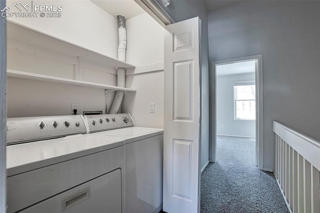 514 Shady Crest Cir, Colorado Springs, CO 80916 - laundry room with washing machine and clothes dryer, carpet, and baseboards