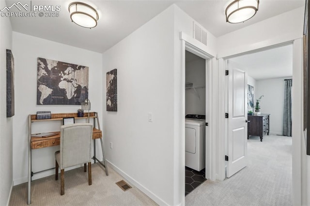 6913 Knapp Dr, Colorado Springs, CO 80924 - office with washer / clothes dryer, light carpet, and baseboards