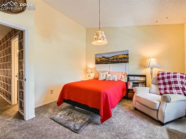 2186 Giltshire Dr, Colorado Springs, CO 80905 - carpeted bedroom with lofted ceiling, a textured ceiling, and baseboards