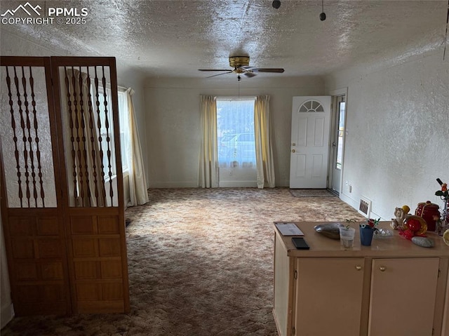 2531 Gunnison St, Colorado Springs, CO 80909 - carpeted foyer with a textured ceiling, a ceiling fan, and a textured wall