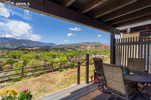 954 Fontmore Rd Unit B, Colorado Springs, CO 80904 - deck featuring a mountain view and outdoor dining space