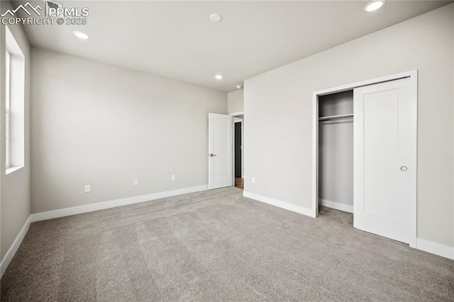 3065 Curly Grv, Colorado Springs, CO 80922 - unfurnished bedroom featuring carpet, recessed lighting, baseboards, and a closet