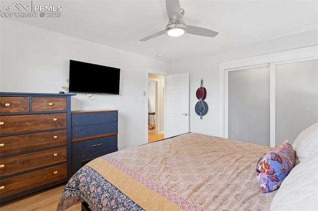 1107 Parkview Blvd, Colorado Springs, CO 80905 - bedroom with wood finished floors, a closet, and a ceiling fan